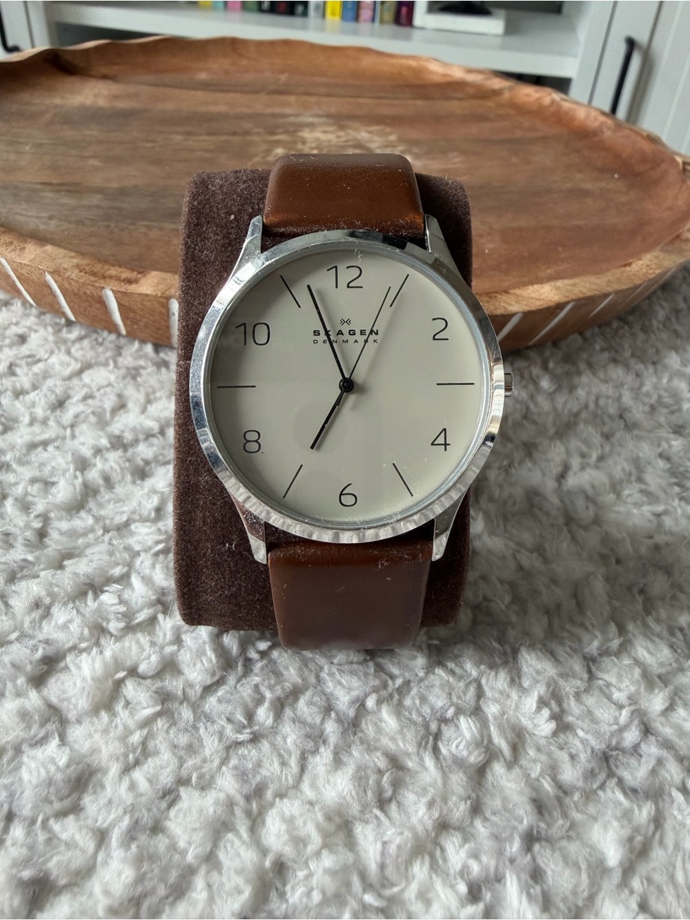 Skagen Silver Case Watch with Brown Strap and Cream Dial